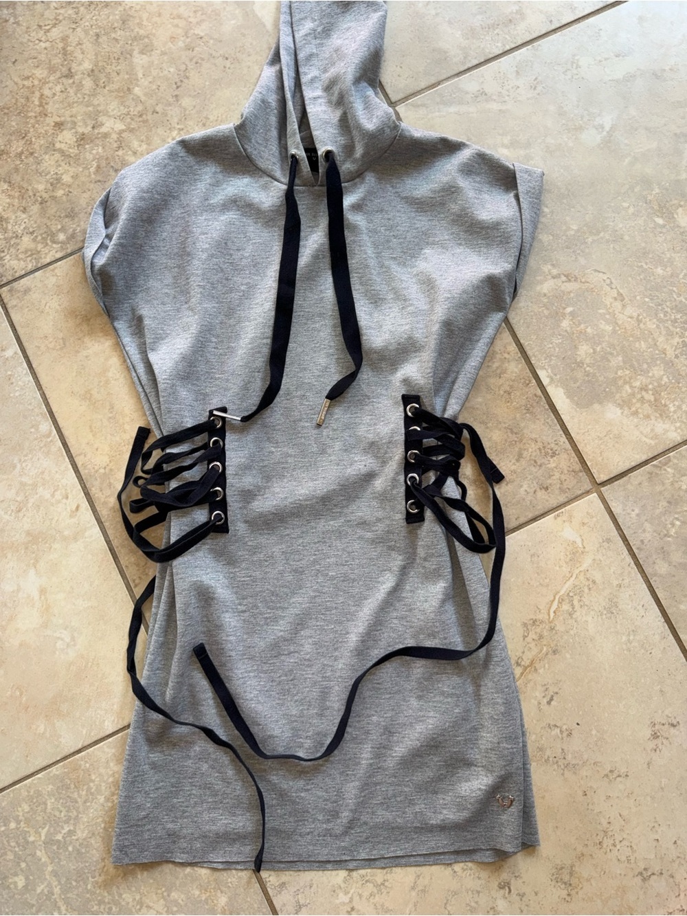 True Religion Gray Lace Up Hooded Mini Dress XS